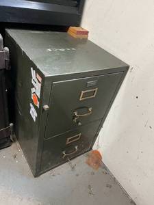 lot 104 image: 2 Drawer Fireproof Cabinet, File Cabinet & Bulletin Board