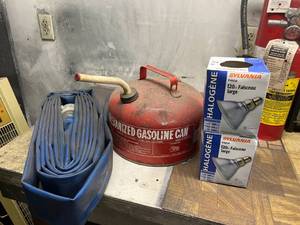 lot 256 image: Gas Can, Water Hose & Flood Lights