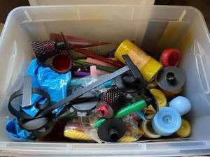 lot 436 image: Tote of Candles & Box of Kitchen Storage Containers
