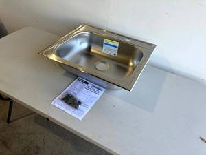 lot 48 image: Moen 2200 Series Stainless Steel 25 in. 3-Hole Single Bowl Drop-In Kitchen Sink with 6.5 in. Depth