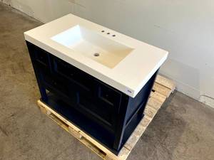 lot 57 image: Glacier Bay Ashland 37 in. W x 19 in. D x 36.7 in. H Bath Vanity in Blue w Cultured Marble Vanity Top in White w White Sink