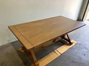 lot 77 image: Home Decorators Collection Aberwood Patina Oak Finish Wood Rectangle Trestle Dining Table for 6 (78.75 in. L x 30 in. H)