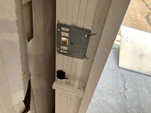 lot 82 image: Masonite 36 in. x 80 in. Picasso Style Window. Crescent Ivy Fan Lite Right-Hand Outswing Primed Smooth Fiberglass Prehung Front Door No Brickmold