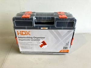 lot 35 image: Lot of 47 HDX 15-Compartment Interlocking Small Parts Organizer in Black (2-Pack