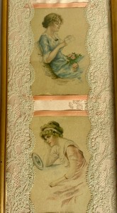 Framed Series of Antique Prints & Delicate Lace Border