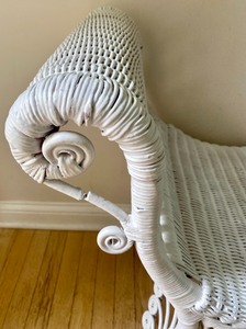 Lovely Antique Curved White Wicker Bench