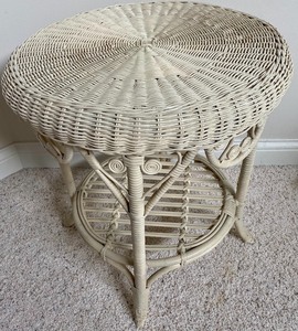Vintage White Wicker Accent Table
