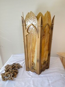Vintage Gothic Church Hanging Pendant Light w Slag Glass- Fredrickson Mfg Co.