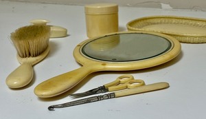 Antique Ivory Pyralin Celluloid Vanity Set
