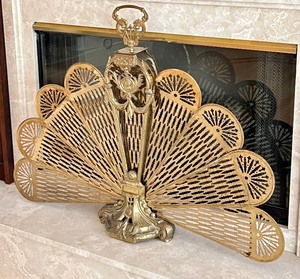 Victorian Brass Peacock Tail Fireplace Screen