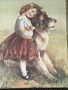 Adorable Print of a Young Girl and Her Dog