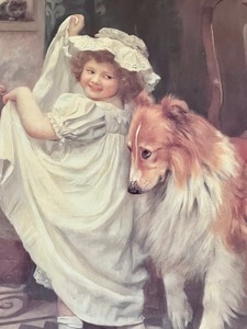 Adorable Vintage Print of a Girl and her Dog by Arthur J. Elsley (1900)