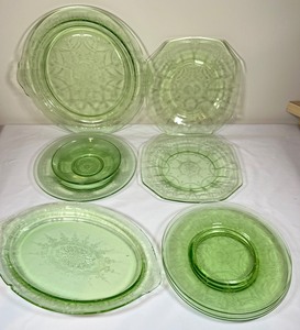 Vintage Green Uranium Depression Glass- Georgian & Cameo Patterns