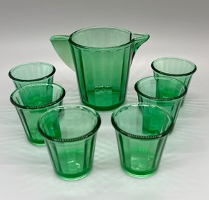 Antique Akro Agate Uranium Glass Toy Doll Pitcher & Tumblers Set