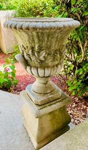 Beautiful Vintage Concrete Urn Planter w Stand