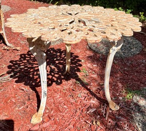 Vintage Painted White Cast Iron Patio Garden Side Table