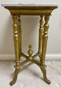 Marble Top Gold Painted Wood Side Table