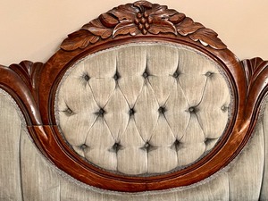 Antique Victorian Velvet & Carved Mahogony Sofa