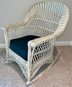 Vintage Painted White Wicker & Wood Rocking Chair