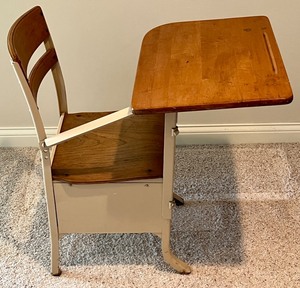 Vintage Steel & Wood School Desk