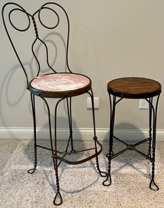 Antique Iron Cafe Chair & Stool