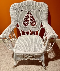 Vintage Painted White Wicker Arm Chair