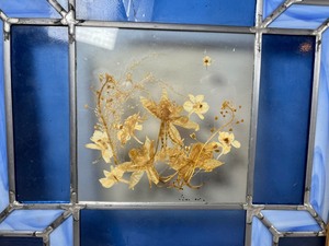 Pair Framed Leaded Glass Panels with Pressed Flowers
