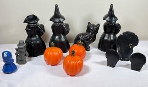 12 Vintage Halloween & Thanksgiving Figural Candles Witches, Pumpkins, Black Cats, Turkeys & more