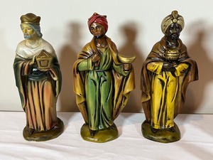 Vintage Christmas Ceramic 3 Wise Men, Gare Ceramic Painted Choir Kids, Mini Mace Plastics Nativity