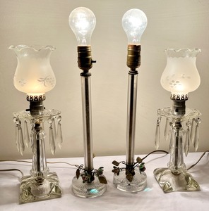 4 Vintage Crystal Budoir Table Lamps