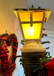 Vintage Holiday Decor- Slag Glass Wood Light Post, Metee Metal Star Tree Stand & Christmas Tree