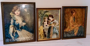 3 Gorgeous 1920s Framed Prints- Ladies in Blue Dresses