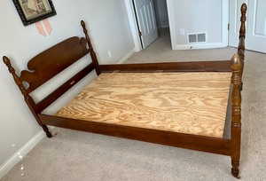 1940s Wood 34 Size Bed Frame on Casters
