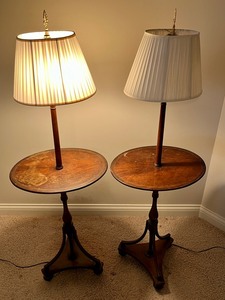 Pair Antique Wood Table Lamps- 1 Broken
