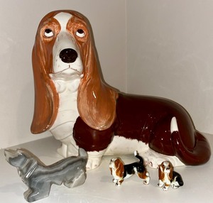 Vintage Basset Hound Figures Ceramic & Stone