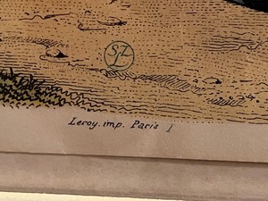 Pair Vintage French Framed Prints- Victorian Ladies with Umbrellas