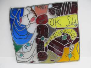lot 66 image: Hand Made Large Stained Glass Folk Art Window