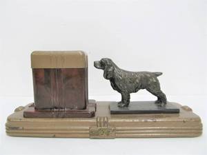 lot 34 image: Vintage Signed 1930s Fount-O-Ink Inkwell Desk Set wDog