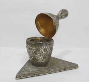 lot 39 image: Ornate Vintage Etched Brass Bowling Pin Cigarette Holder