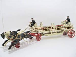 lot 52 image: Large Antique Style Cast Iron Horse Drawn Fire Wagon