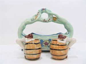 lot 71 image: Vintage 1950s Era Figural Nude Ceramic Basket & Salt Pepper Shakers