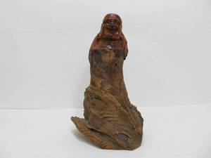 lot 73 image: Hand Carved Natural Wood Buddha Figure
