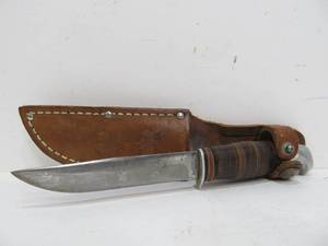 lot 76 image: Vintage Rh PAL 24 Hunting Knife wLeather Sheath