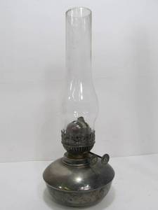 lot 80 image: Antique Silverplated Dual Burner Oil Lamp