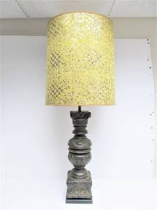 lot 96 image: LARGE Vintage 1960s era Carved Wood Table Lamp