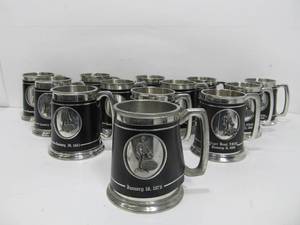 lot 136 image: Set of 13 Vintage GREEN GIANT SUPERBOWL XII Pewter Beer Glasses