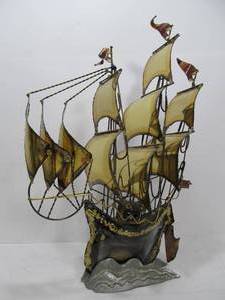 lot 140 image: Large Vintage Mid Century Brass Ship Sculpture