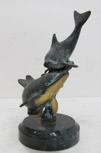 lot 148 image: Bronze Dolphin Sculpture on Marble Base