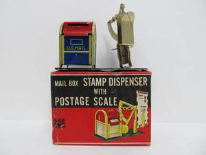 lot 199 image: Vintage Tin Toy Mailbox & Postage Stamp Dispenser