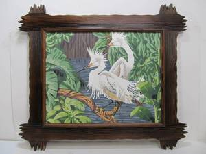 lot 211 image: Original Vintage Paint By Numbers Crane  Stork Art Framed